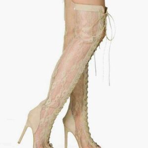 Cape Robbin Beige Lace Thigh High Boots